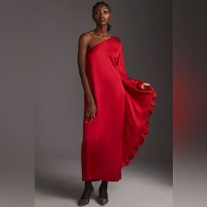 Anthropologie Hutch One-Shoulder Ruffled Maxi Dress Large Petite